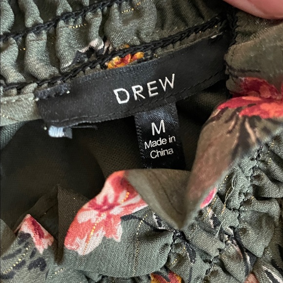 Anthropologie Drew Green Floral Chiffon Smocked High Neck Long Sleeve Dress - Picture 8 of 14